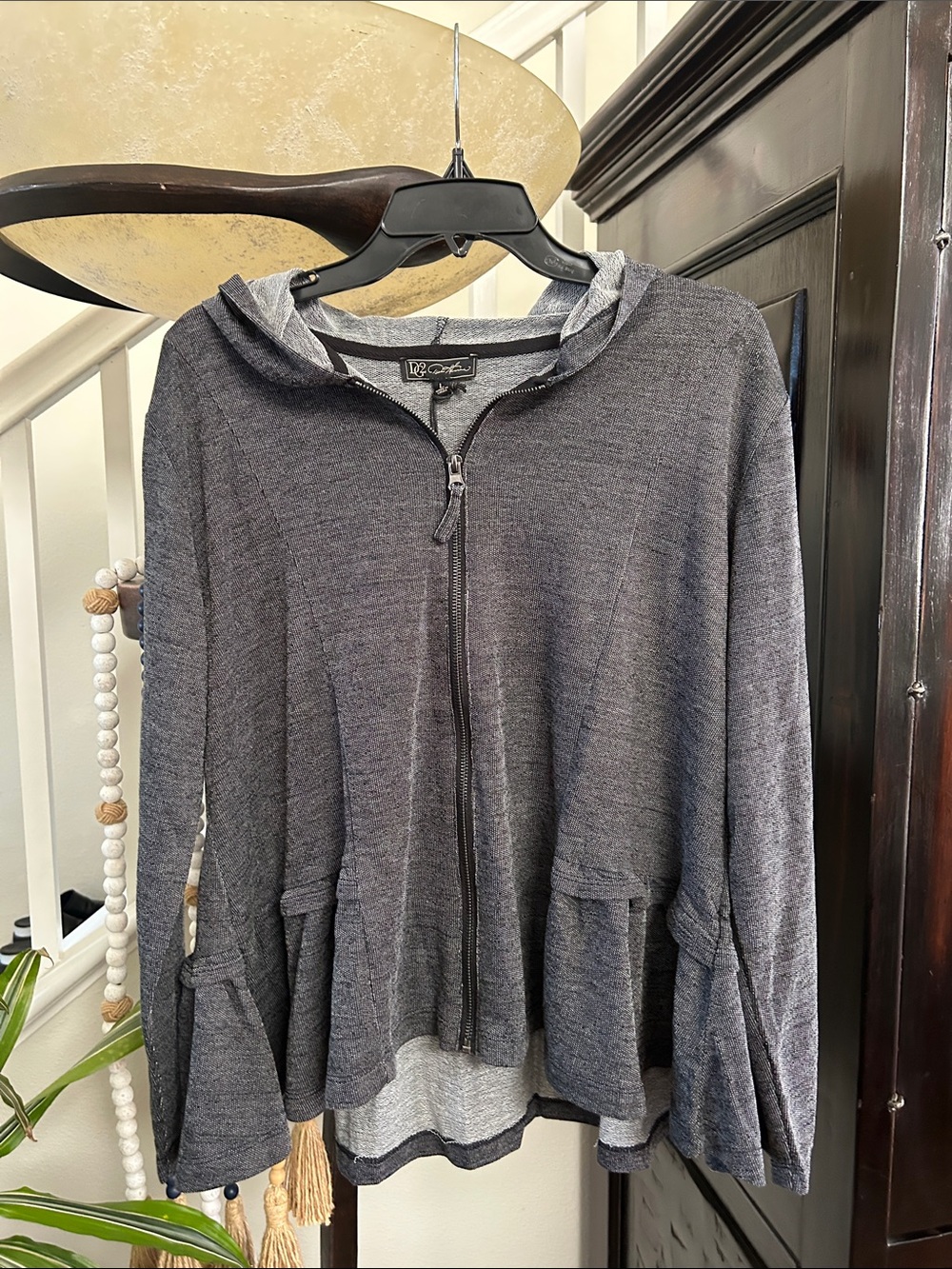 crown & ivy Gray Hoodie with Black Trim and Zipper